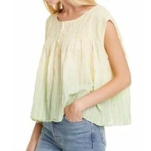 New We The Free Little Bit Of Something Ombre Blouse Top Citron Combo Size Small